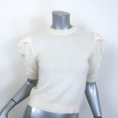 FRAME Ruched Sleeve Cashmere Sweater Cream Size Small