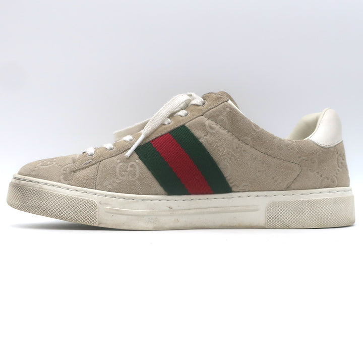 Gucci Ace Web GG Suede Low Top Sneakers Oatmeal Size 37