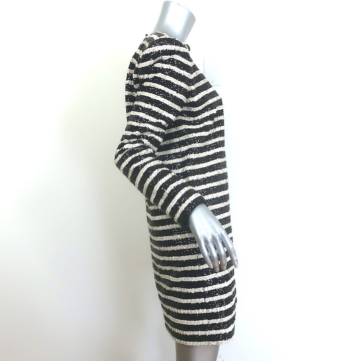 Balmain Sequined Striped Long Sleeve Mini Dress Black/Cream Size 40 NEW