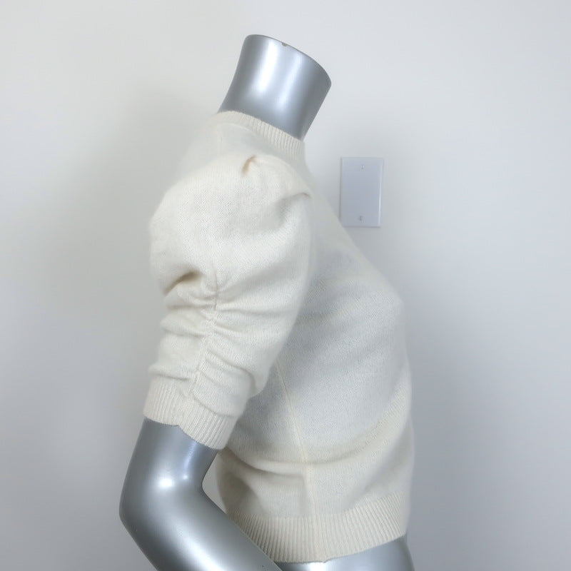 FRAME Ruched Sleeve Cashmere Sweater Cream Size Small