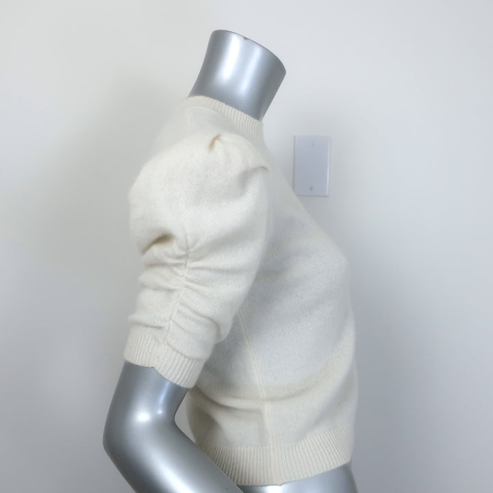FRAME Ruched Sleeve Cashmere Sweater Cream Size Small