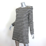 Balmain Sequined Striped Long Sleeve Mini Dress Black/Cream Size 40 NEW