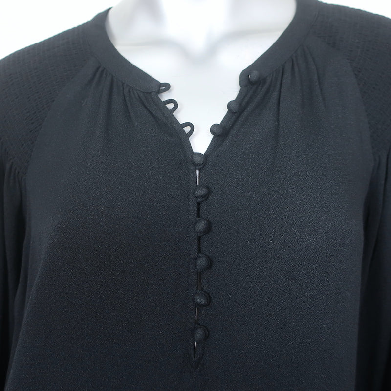 Joie Blouse Addalla Black Smocked Crepe Size Large Blouson Sleeve Top NEW