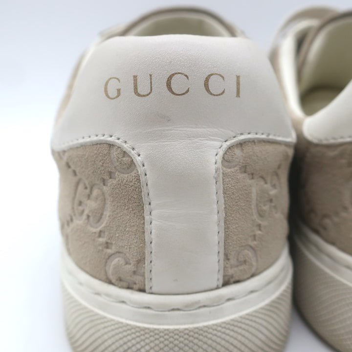 Gucci Ace Web GG Suede Low Top Sneakers Oatmeal Size 37