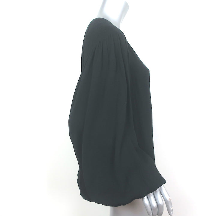 Joie Blouse Addalla Black Smocked Crepe Size Large Blouson Sleeve Top NEW