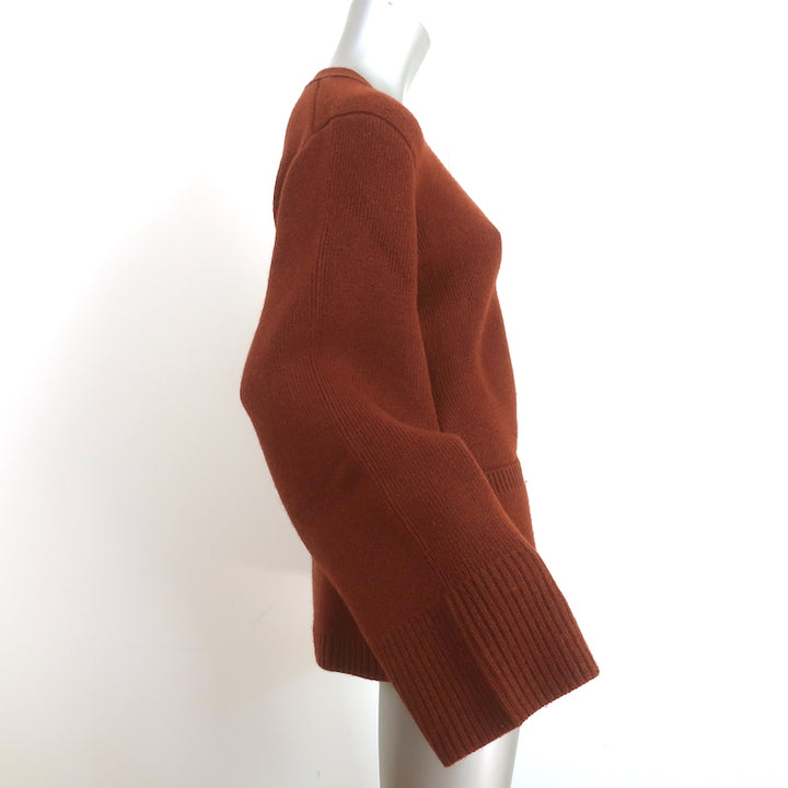 Khaite Lucy Cardigan Rust Brown Stretch Cashmere Size Small V-Neck Sweater