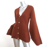 Khaite Lucy Cardigan Rust Brown Stretch Cashmere Size Small V-Neck Sweater