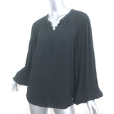 Joie Blouse Addalla Black Smocked Crepe Size Large Blouson Sleeve Top NEW