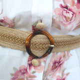 Zimmermann Rosa Striped Belted Tiered Midi Dress Cream Floral Print Size 0