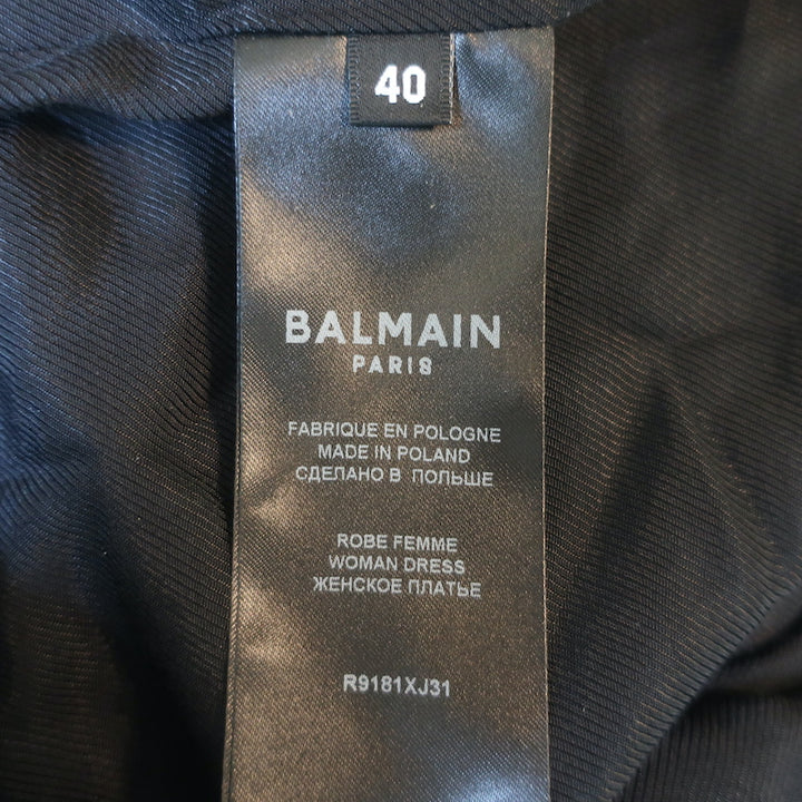 Balmain Sequined Striped Long Sleeve Mini Dress Black/Cream Size 40 NEW