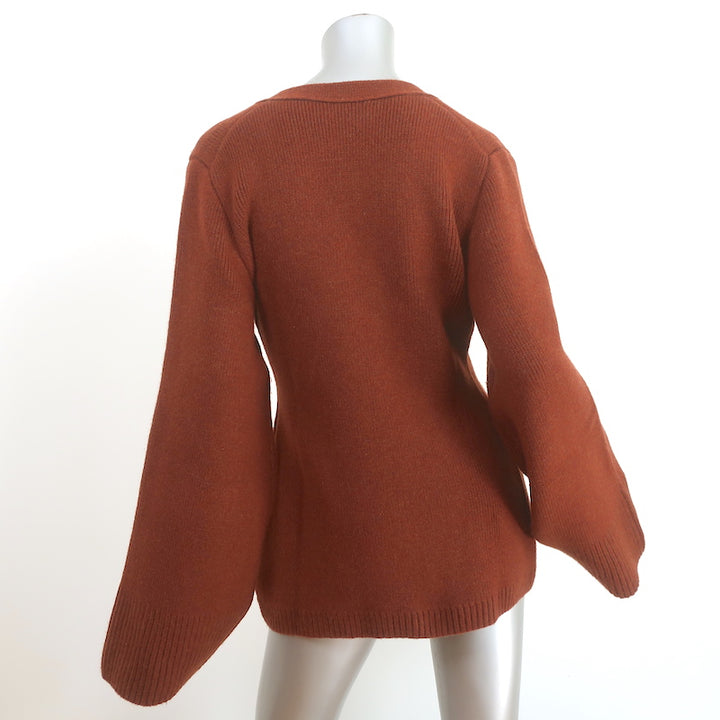 Khaite Lucy Cardigan Rust Brown Stretch Cashmere Size Small V-Neck Sweater