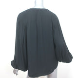 Joie Blouse Addalla Black Smocked Crepe Size Large Blouson Sleeve Top NEW