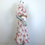 Zimmermann Rosa Striped Belted Tiered Midi Dress Cream Floral Print Size 0