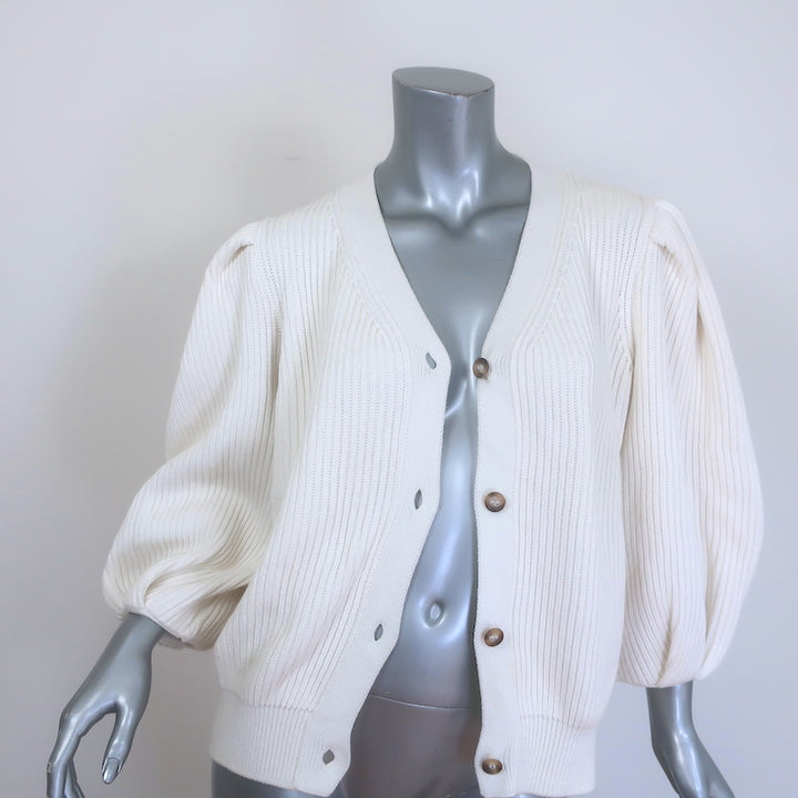 G. Label by goop Hill Puff Sleeve Cardigan Cream Ribbed Cotton Size Medium