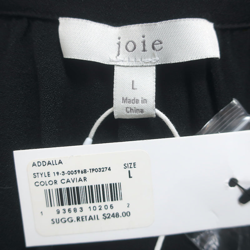 Joie Blouse Addalla Black Smocked Crepe Size Large Blouson Sleeve Top NEW