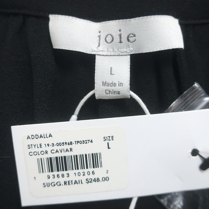 Joie Blouse Addalla Black Smocked Crepe Size Large Blouson Sleeve Top NEW