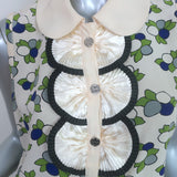 Tory Burch Collared Ruffle Top Cream Printed Silk Size 10 Sleeveless Blouse