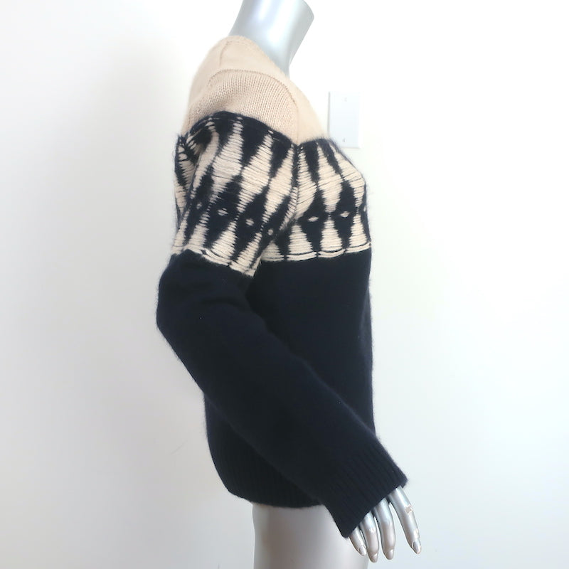Khaite Romme Cashmere Argyle Sweater Navy/Beige Size Small