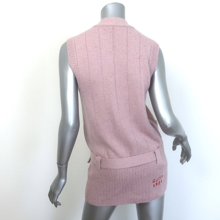 Gucci Belted Sweater Vest Rose Pink Speckled Wool Size Small