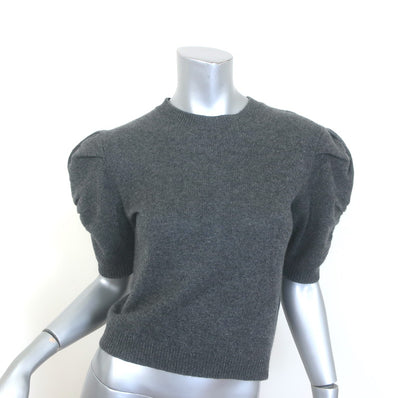 FRAME Ruched Sleeve Cashmere Sweater Dark Heather Gray Size Small