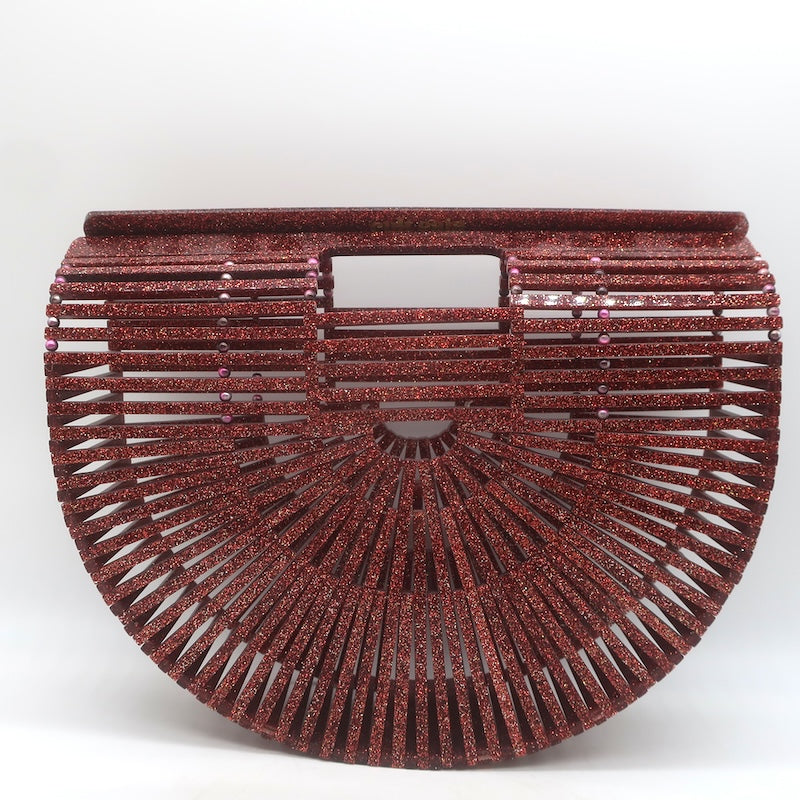 Cult Gaia Small Ark Glitter Acrylic Bag Burgundy