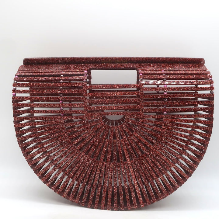 Cult Gaia Small Ark Glitter Acrylic Bag Burgundy