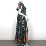 Cynthia Rowley Nairobi Kaftan Maxi Dress Black Botanical Print Cotton Size Large