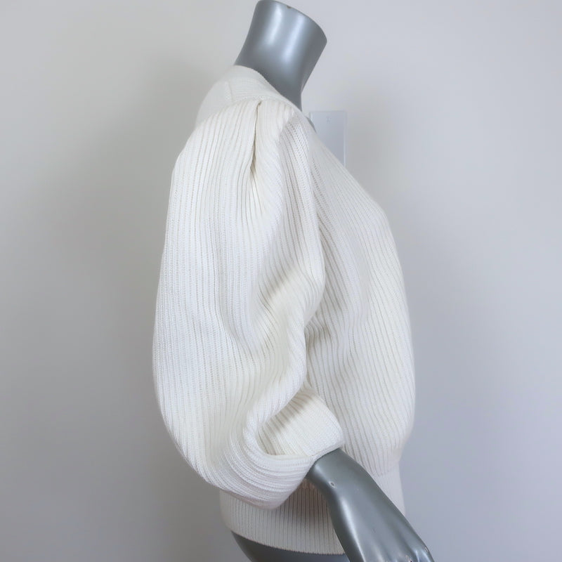 G. Label by goop Hill Puff Sleeve Cardigan Cream Ribbed Cotton Size Medium