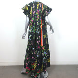 Cynthia Rowley Nairobi Kaftan Maxi Dress Black Botanical Print Cotton Size Large