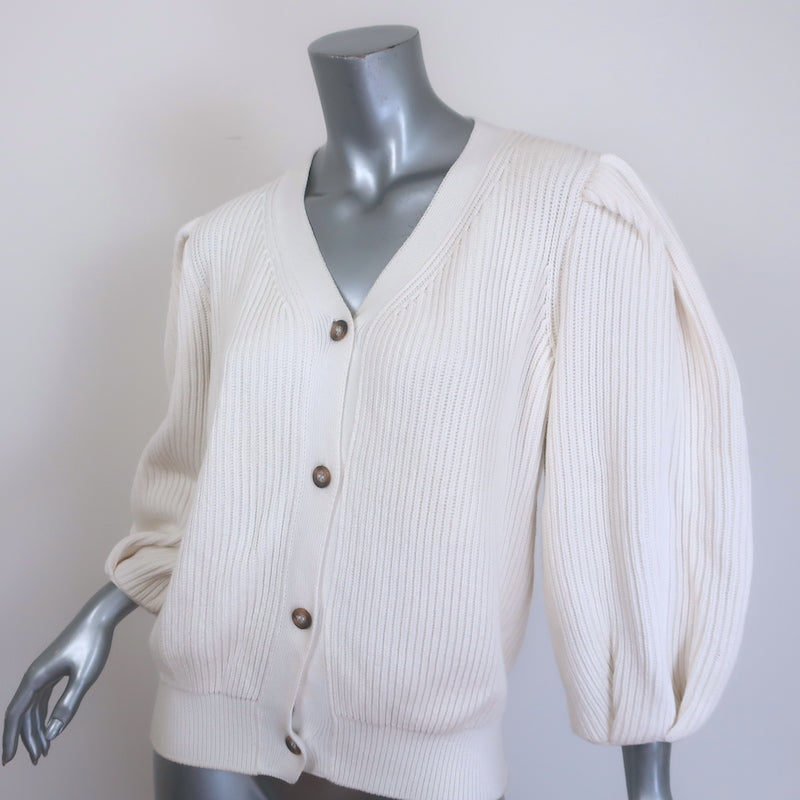 G. Label by goop Hill Puff Sleeve Cardigan Cream Ribbed Cotton Size Medium