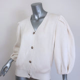 G. Label by goop Hill Puff Sleeve Cardigan Cream Ribbed Cotton Size Medium