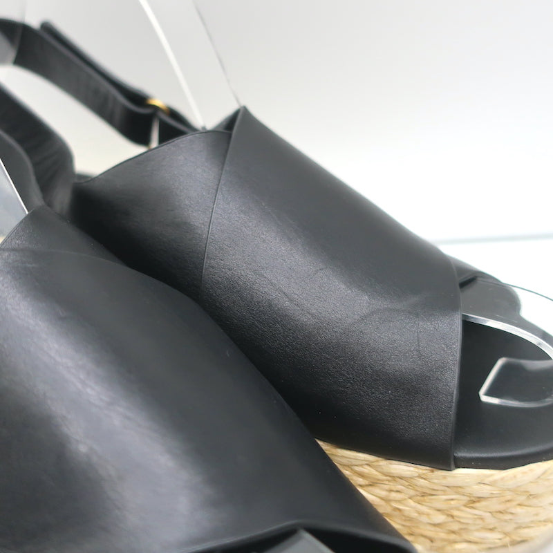 Vince Platform Espadrille Sandals Jesson Black Leather Size 7.5