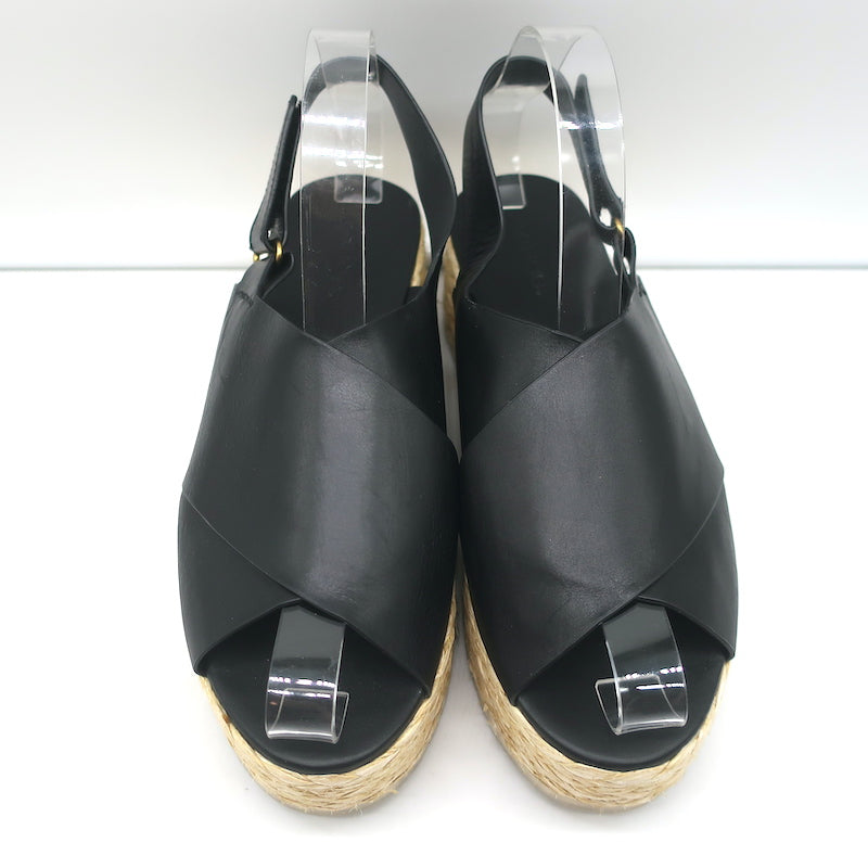 Vince Platform Espadrille Sandals Jesson Black Leather Size 7.5