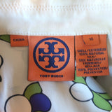 Tory Burch Collared Ruffle Top Cream Printed Silk Size 10 Sleeveless Blouse