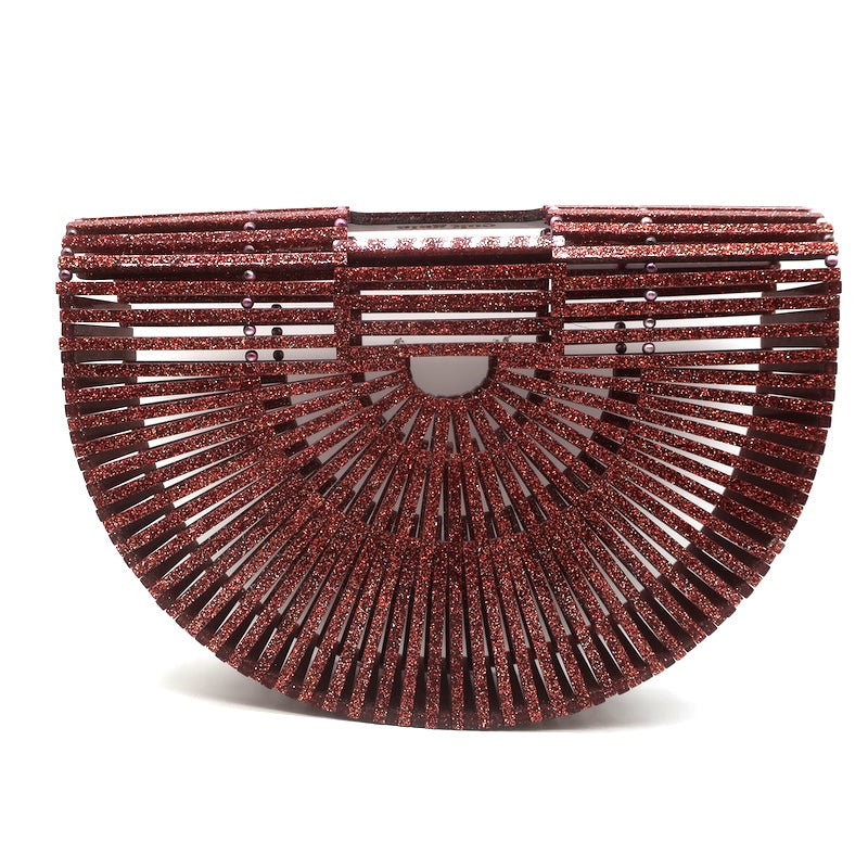 Cult Gaia Small Ark Glitter Acrylic Bag Burgundy