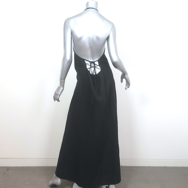 FRAME Lace-Up Back Halter Maxi Dress Black Linen-Blend Size Large