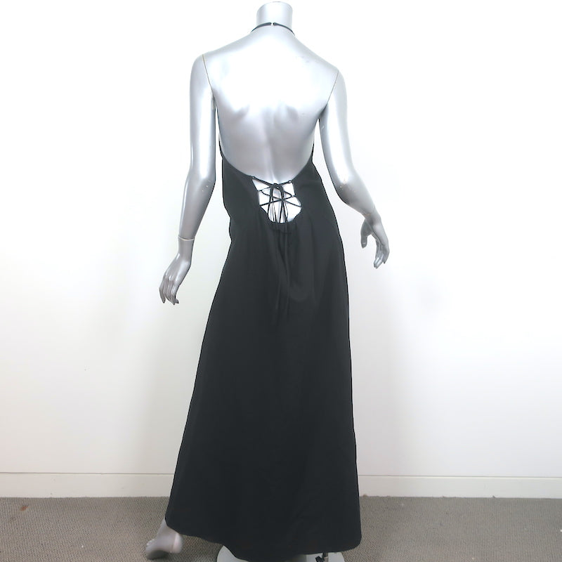 FRAME Lace-Up Back Halter Maxi Dress Black Linen-Blend Size Large Celebrity Owned FRAME Lace-Up Back Halter Maxi Dress Black Linen-Blend Size Large Celebrity Owned