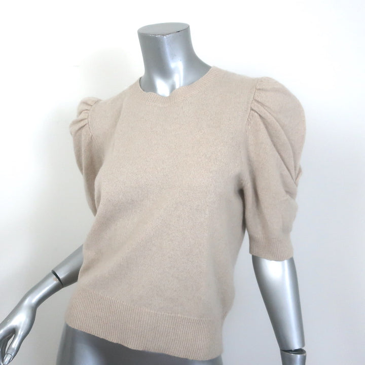 FRAME Frankie Cashmere Puff Sleeve Crew Sweater Vanilla Size Medium