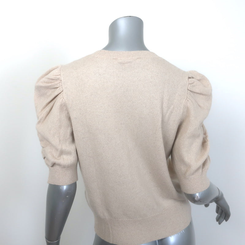 FRAME Frankie Cashmere Puff Sleeve Crew Sweater Vanilla Size Medium