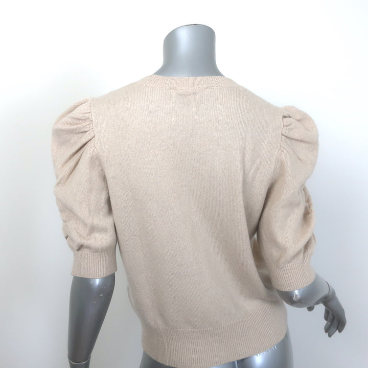 FRAME Frankie Cashmere Puff Sleeve Crew Sweater Vanilla Size Medium