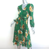 Alice + Olivia Coco Midi Dress Green Floral Print Fil Coupe Chiffon Size 2