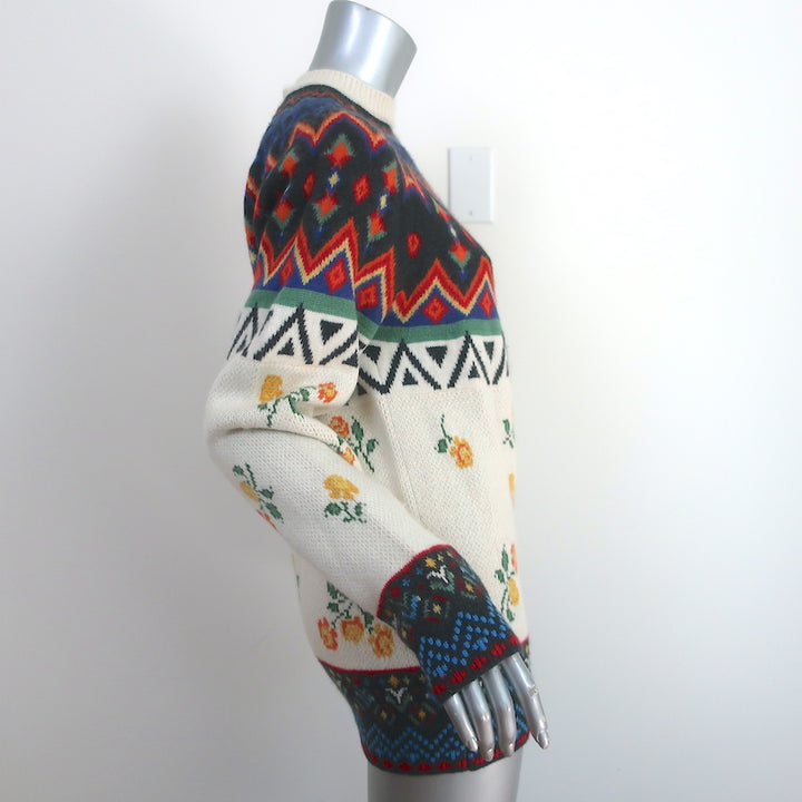 Alanui Greenland Cashmere Sweater Floral Fair Isle Jacquard Knit Size Small