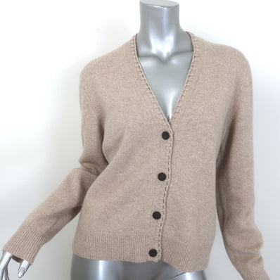 Theory Blanket Stitch Cashmere Cardigan Beige Size Medium V-Neck Sweater