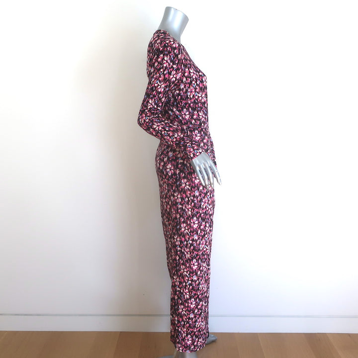 Isabel Marant Etoile Lisy Wrap-Front Dress Black/Pink Printed Jersey Size 42 NEW