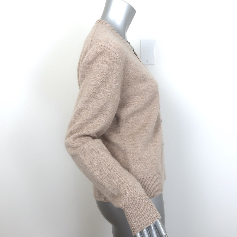 Theory Blanket Stitch Cashmere Cardigan Beige Size Medium V-Neck Sweater