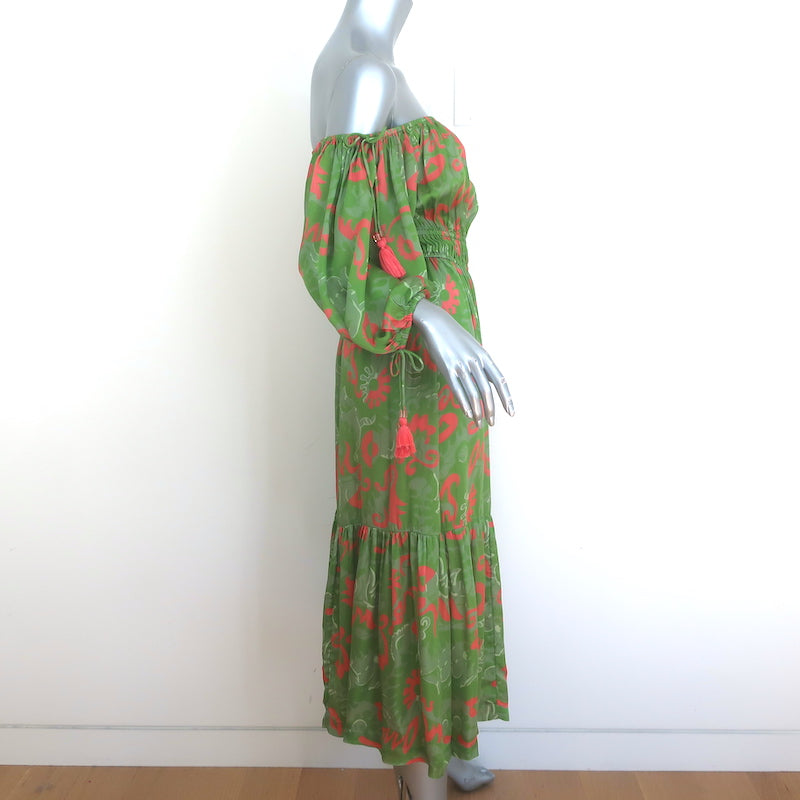 Cleobella Daniella Off the Shoulder Midi Dress Tropical Print Satin Size Small