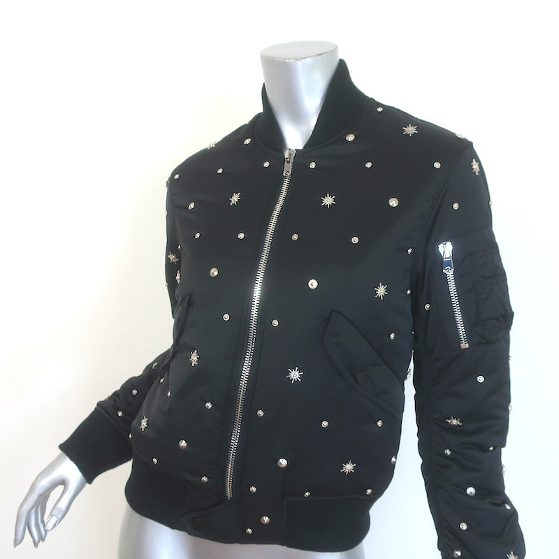 Sandro Silencio Studded Satin Bomber Jacket Black Size 1
