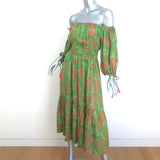 Cleobella Daniella Off the Shoulder Midi Dress Tropical Print Satin Size Small