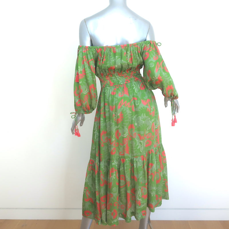 Cleobella Daniella Off the Shoulder Midi Dress Tropical Print Satin Size Small