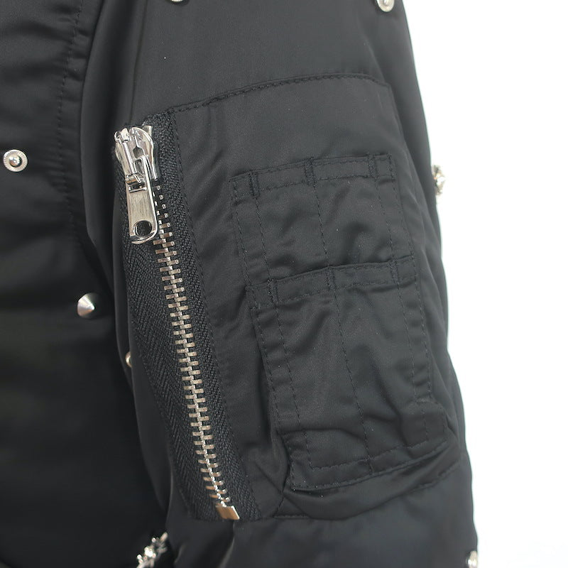 Sandro Silencio Studded Satin Bomber Jacket Black Size 1